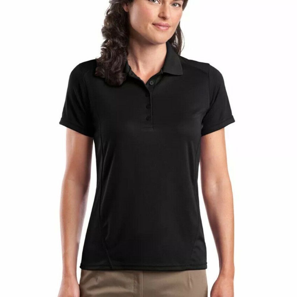 Sport-Tek Women Size M Black Short Sleeve Button Polo Shirt